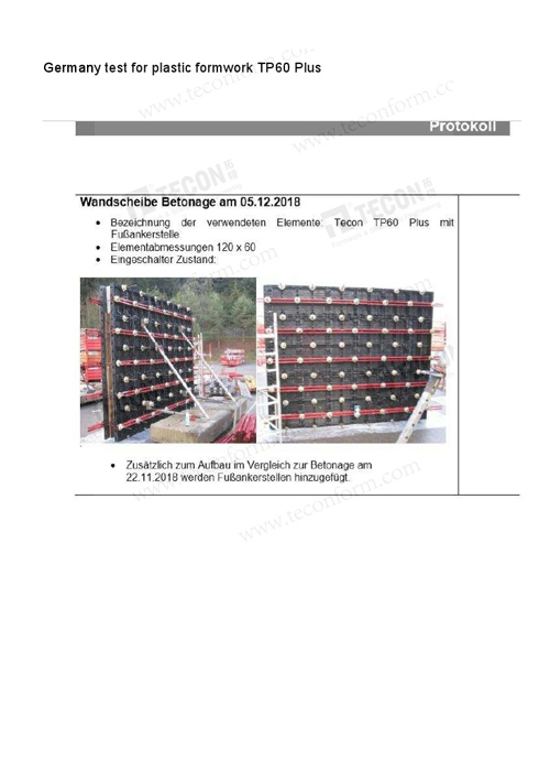 Plastic Formwork Germany Test Report