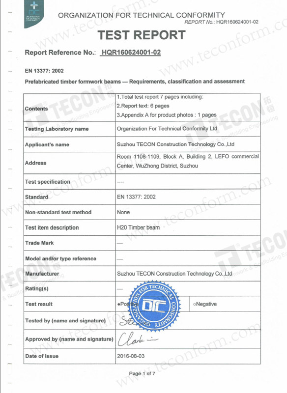 H20 Timber Beam Test Report 1