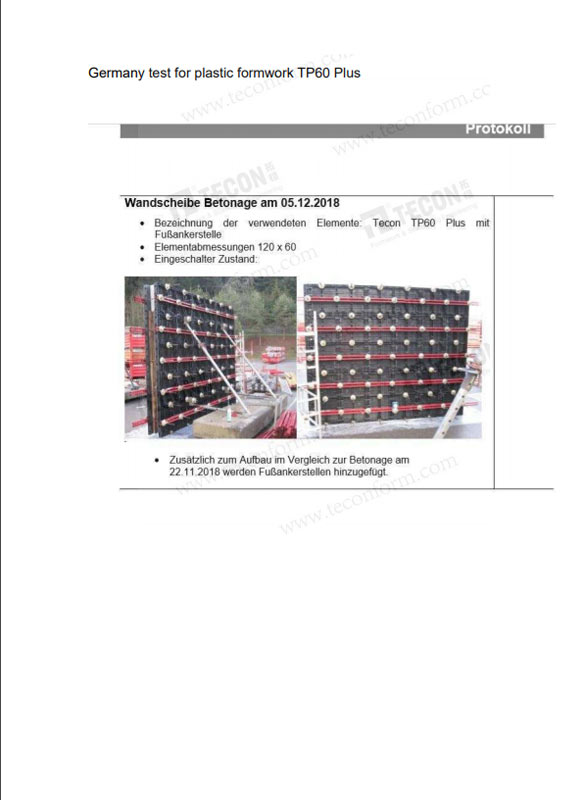 TECON Plastic Formwork Germany test report 1