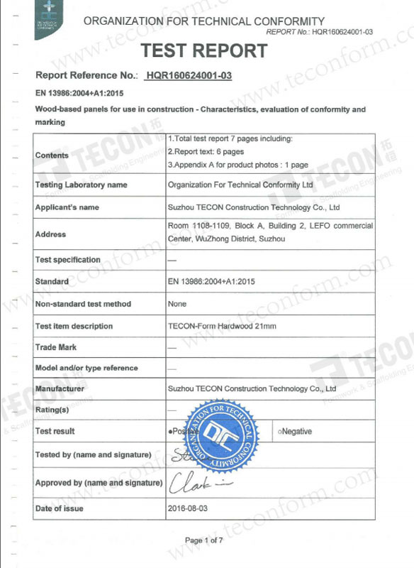 Form Hardwood 21mm Test Report 1