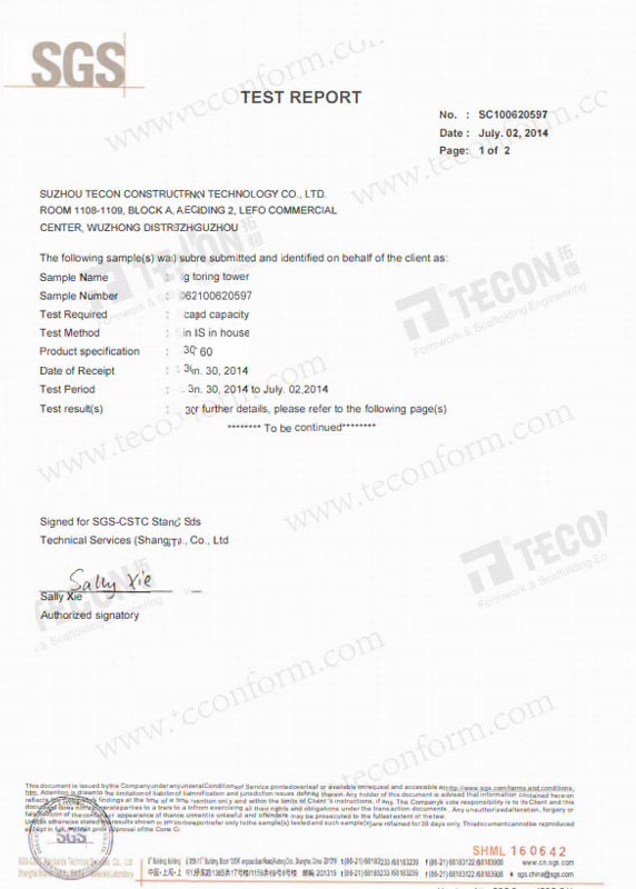 Shoring Tower SGS Test Report